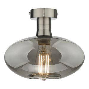 Emerson 1 Light E27 Antique Chrome Semi-Flush Ceiling Fitting With Smoked Glass Shade