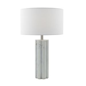 Erebus 1 Light E27 Marble Table Lamp With Inline Switch C/W White Linen Drum Shade