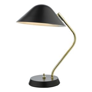 Erna 1 Light E14 Polished Brass Table Lamp C/W Satin Black Shade