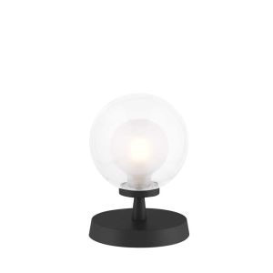Esben 1 Light Touch Table Lamp Matt Black C/W Clear & Opal Glass Shade