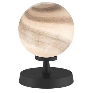Esben 1 Light Touch Table Lamp Matt Black C/W Large Planet Style Glass Shade