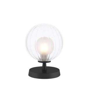 Esben 1 Light G9 Touch Table Lamp Matt Black C/W 15cm 12cm Opal & Clear Ribbed Glass Shade