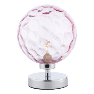 Esben 1 Light G9 Touch Table Lamp Polished Chrome C/W Pink Dimpled Glass Shade
