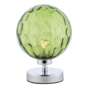 Esben 1 Light G9 Touch Table Lamp Polished Chrome C/W Green Dimpled Glass Shade