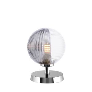 Esben 1 Light G9 Touch Table Lamp Polished Chrome C/W 10cm Smoked & Clear Ribbed Glass Shade