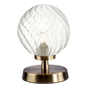 Esben 1 Light G9 Touch Table Lamp Antique Brass C/W Clear Twisted Style Closed Glass Shade