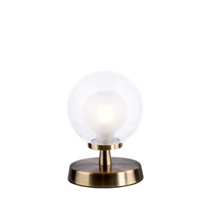 Esben 1 Light Touch Table Lamp Antique Brass C/W Clear & Opal Glass Shade
