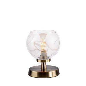 Esben 1 Light G9 Touch Table Lamp Antique Brass C/W Champagne Organic Glass Shade