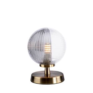 Esben 1 Light G9 Touch Table Lamp Antique Brass C/W 10cm Smoked & Clear Ribbed Glass Shade