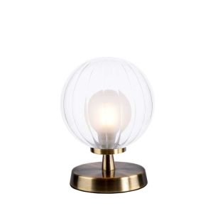 Esben 1 Light G9 Touch Table Lamp Antique Brass C/W 15cm 12cm Opal & Clear Ribbed Glass Shade