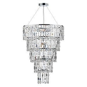 Escala 6 Light E14 Polished Chrome 5 Tier Adjustable Chandelier Pendant With Luxury Crystal Glass Decoration