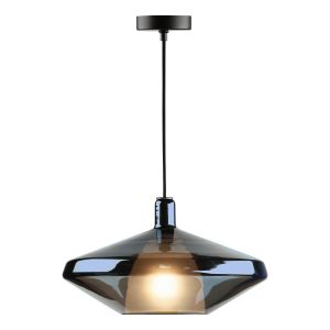 Esmeralda 1 Light E14 Matt Black Adjustable Large Pendant With An Hand Blown Glass Features Inky Blue Reflective Glass With An Opal Diffuser