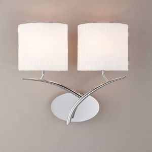Eve Wall Lamp 2 Light E27, Polished Chrome With White Oval Shades