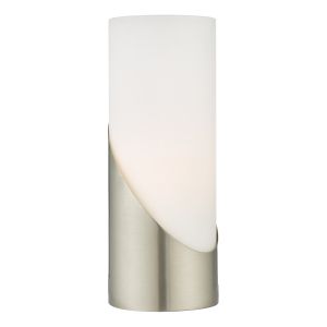 Faris 1 Light E14 Satin Nickel 3 Stage Touch Table Lamp With A Cylindrical Opal Glass Shade