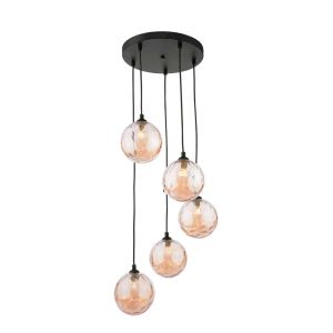 Federico 5 Light G9 Black Adjustable Cluster Pendant C/W Champagne Dimpled Glass Shades