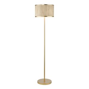 Fenella 3 Light E14 Gold Leaf Floor Lamp With Inline Foot Switch With Seagrass Shade