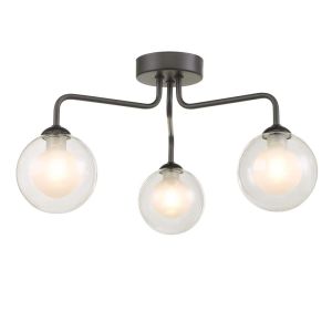 Feya 3 Light G9 Black Semi Flush Ceiling Light C/W Clear & Opal Glass Shade