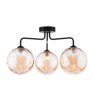 Feya 3 Light G9 Black Semi Flush Ceiling Light C/W Champagne Dimpled Glass Shades