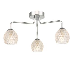 Feya 3 Light G9 Polished Chrome Semi Flush Ceiling Light C/W Clear Dimpled Open Style Glass Shade