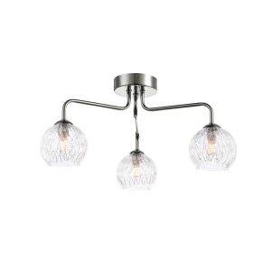 Feya 3 Light G9 Polished Chrome Semi Flush Ceiling Light C/W Clear Glass Shade & Inner Wire Detail