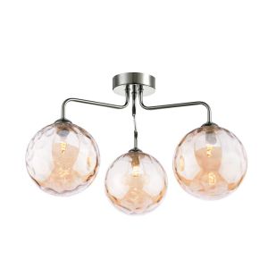 Feya 3 Light G9 Polished Chrome Semi Flush Ceiling Light C/W Champagne Dimpled Glass Shades