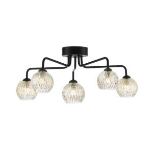 Feya 5 Light G9 Black Semi Flush Ceiling Light C/W Clear Glass Shade & Inner Wire Detail