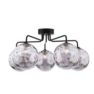 Feya 5 Light G9 Black Semi Flush Ceiling Light C/W Smoked Dimpled Glass Shades