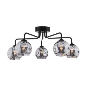 Feya 5 Light G9 Black Semi Flush Ceiling Light C/W Smoked Organic Glass Shades