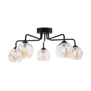 Feya 5 Light G9 Black Semi Flush Ceiling Light C/W Champagne Organic Glass Shades