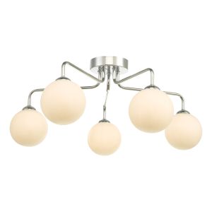 Feya 5 Light G9 Polished Chrome Semi Flush Ceiling Light C/W Opal Glass Shade