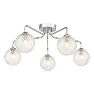 Feya 5 Light G9 Polished Chrome Semi Flush Ceiling Light C/W Clear Twisted Style Closed Glass Shade