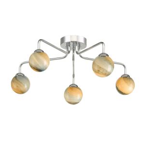 Feya 5 Light G9 Polished Chrome Semi Flush Ceiling Light C/W Planet Style Glass Shade