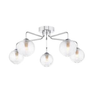 Feya 5 Light G9 Polished Chrome Semi Flush Ceiling Light C/W Clear Closed Ribbed Glass Shade