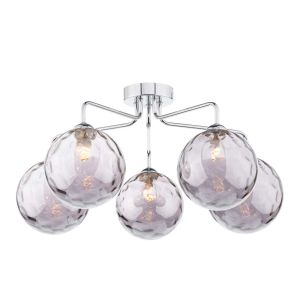 Feya 5 Light G9 Polished Chrome Semi Flush Ceiling Light C/W Smoked Dimpled Glass Shades