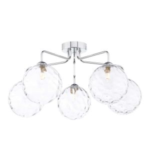 Feya 5 Light G9 Polished Chrome Semi Flush Ceiling Light C/W Clear Dimpled Glass Shades