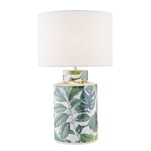 Filip 1 Light E27 Green Leaf Print Table Lamp With Inline Switch (Base Only)