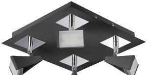 Filippo Spot Light 4 Light LED Square 20W 3000K, 1750lm, Matt Black/Polished Chrome, 3yrs Warranty