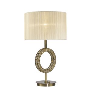 Florence Round Table Lamp With Ccrain Shade 1 Light E27 Antique Brass/Crystal