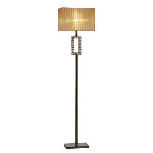 Florence Rectangle Floor Lamp With Soft Bronze Shade 1 Light E27 Antique Brass/Crystal