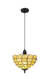 Florence 1 Light Uplighter Pendant E27 With 30cm Tiffany Shade, Beige/Clear Crystal/Black