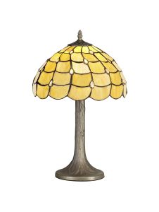 Florence 1 Light Tree Like Table Lamp E27 With 30cm Tiffany Shade, Beige/Clear Crystal/Aged Antique Brass