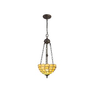 Florence 2 Light Uplighter Pendant E27 With 30cm Tiffany Shade, Beige/Clear Crystal/Aged Antique Brass