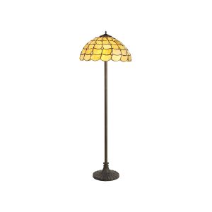 Florence 2 Light Stepped Design Floor Lamp E27 With 40cm Tiffany Shade, Beige/Clear Crystal/Aged Antique Brass