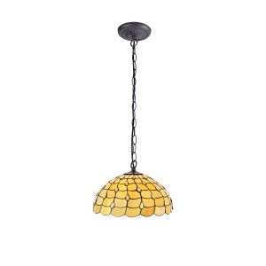 Florence 1 Light Downlighter Pendant E27 With 50cm Tiffany Shade, Beige/Clear Crystal/Aged Antique Brass