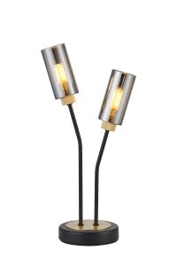 Frau Table Lamp, 2 Light G9, Satin Black/Gold/Smoked Glass