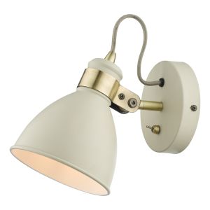 Frederick 1 Light E14 Cream With Antique Brass Metalwork Adjustable Wall Spotlight With Toggle Switch