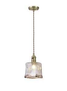 Frida Switched Pendant 1.5m, 1 x E27, Brass / Pale Gold Twisted Cable / Brown Square Glass