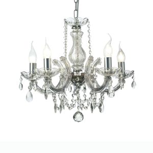 Gabrielle 48cm Chandelier With Glass Sconce & Glass Droplets 5 Light E14 Polished Chrome Finish