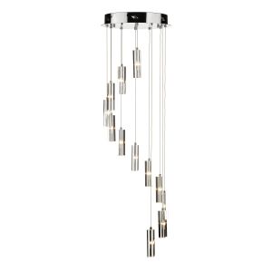 Galileo 12 Light 24W Integrated LED Polished Chrome Adjustable Cluster Pendant With Crystal Glass Shades