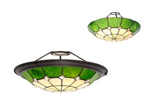 Galactic Tiffany 35cm Non-Electric Uplighter Shade, Ccrain/Green/Clear Crystal Centre/Aged Antique Brass Trim